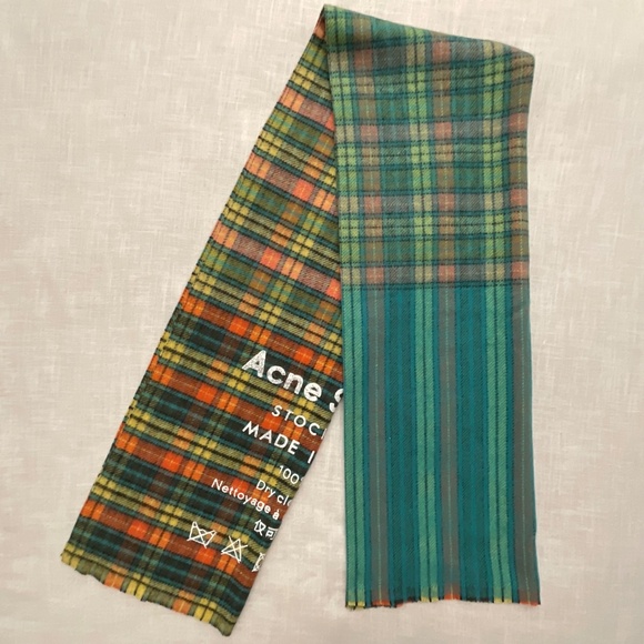 Acne Studios Ombre Plaid Virgin Wool Blanket Scarf Wrap 84”x27”Made in Italy NWT - Picture 3 of 16